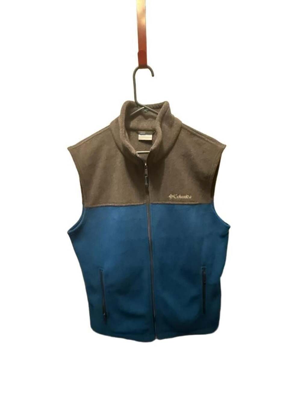 Columbia Fleece Vest Size M Blue Gray Full Zip Stand-Up Collar